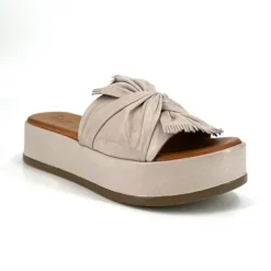 The Knotted Flatform Slide Sandal in Silver Beige