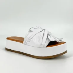 The Knotted Flatform Slide Sandal in White