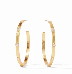 The Large Crescent Stone Hoop in Gold CZ