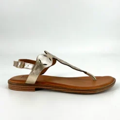 The Laser Cut Comfort Thong Sandal in Gold