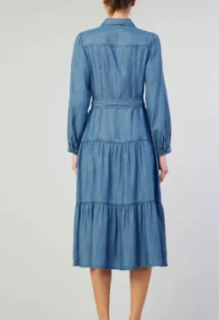The Long Sleeve Button Front Midi Dress in Chambray