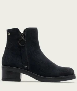 The Low Heel Outside Zip Bootie in Carbon
