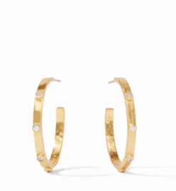 The Medium Crescent Stone Hoop in Gold CZ