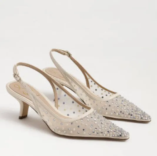 The Mesh Sling Back Pointed Pump in Ivory