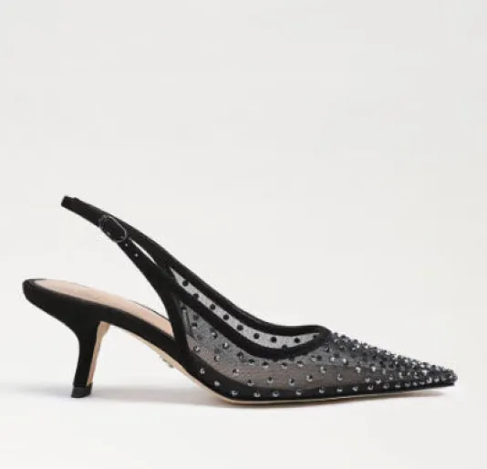 The Mesh Sling Back Pointed Pump in Black