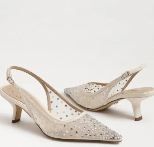 The Mesh Sling Back Pointed Pump in Ivory
