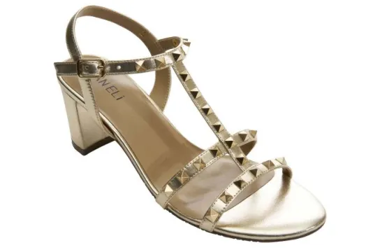 The Mid Heel Pyramid Stud Sandal in Platino