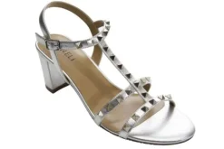 The Mid Heel Pyramid Stud Sandal in Silver