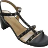 The Mid Heel Pyramid Stud Sandal in Black