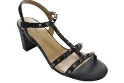 The Mid Heel Pyramid Stud Sandal in Black
