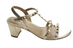 The Mid Heel Pyramid Stud Sandal in Platino