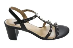 The Mid Heel Pyramid Stud Sandal in Black