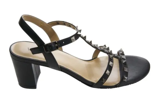 The Mid Heel Pyramid Stud Sandal in Black
