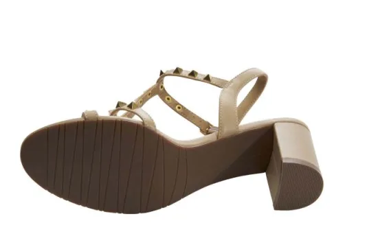 The Mid Heel Pyramid Stud Sandal in Ecru