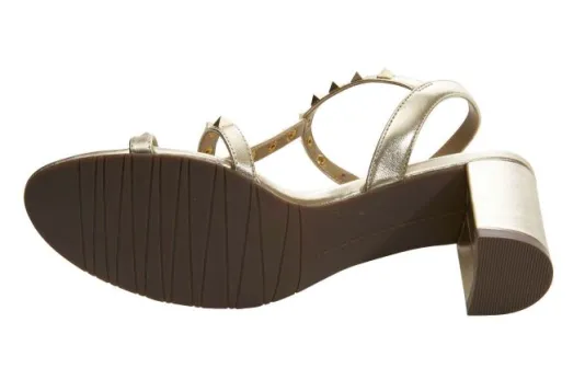 The Mid Heel Pyramid Stud Sandal in Platino
