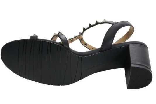 The Mid Heel Pyramid Stud Sandal in Black