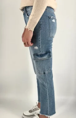 The Mid Rise Cargo Jean in Light Denim