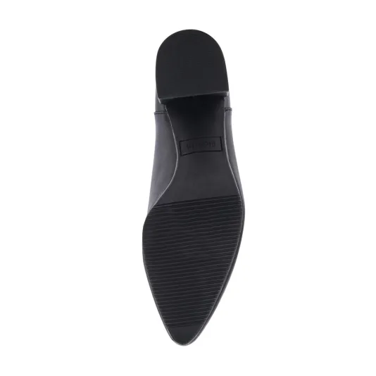 The Mid Stack Heel Bootie in Black