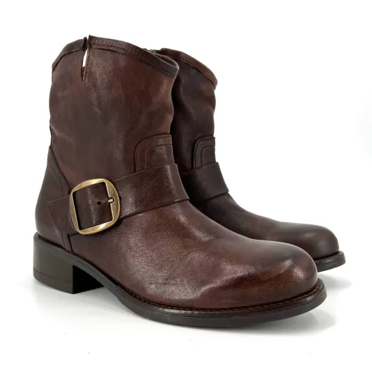 The Moto Bootie in Marron Brown