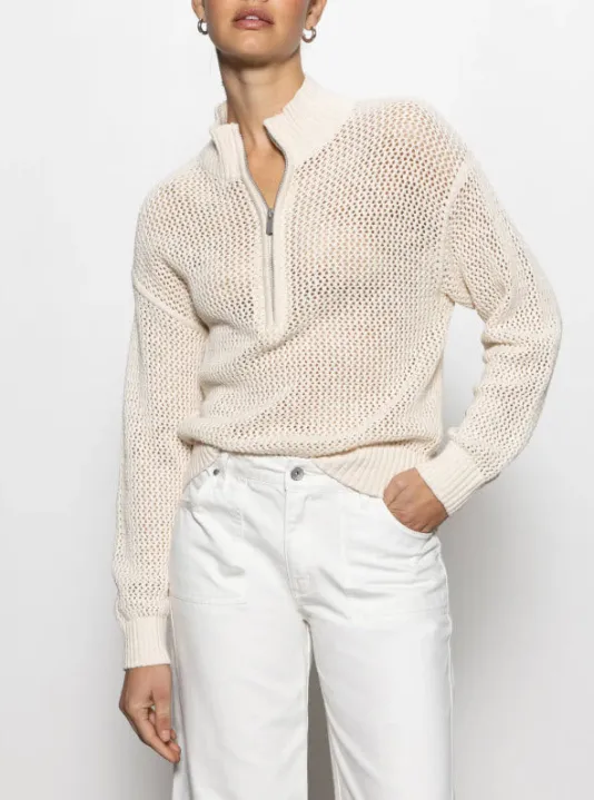The Open Knit 1/2 Zip Sweater in Natural