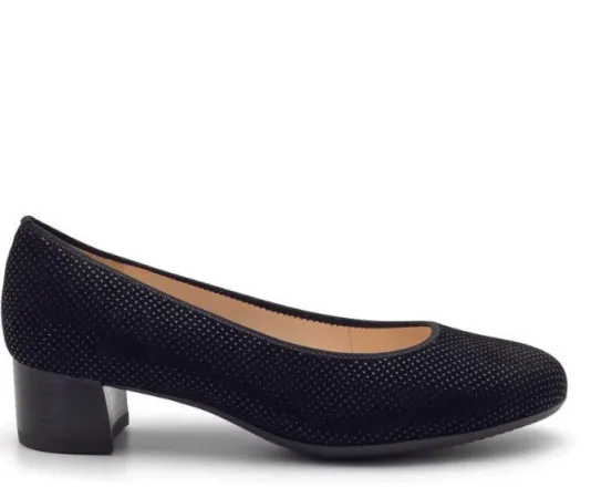 The Pin Dot Suede Printed Pump in Black