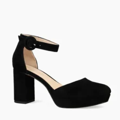 The Platform Pump with Ankle Strap in Black