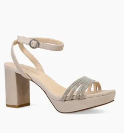 The Platform Sandal with Metallic Chain in Dark Taupe