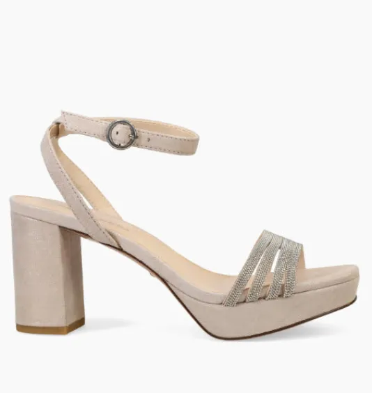 The Platform Sandal with Metallic Chain in Dark Taupe