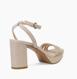 The Platform Sandal with Metallic Chain in Dark Taupe