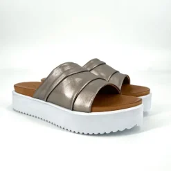 The Pleated Comfort Slide in Metallic