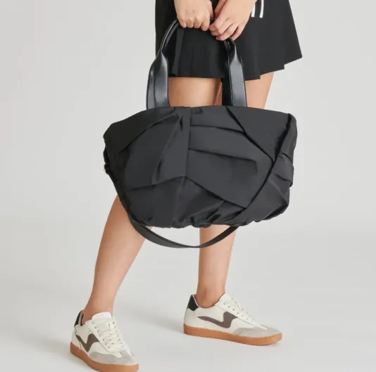 The Pleated Nylon Tote in Black