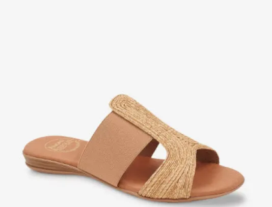 The Raffia & Elastic Slide Sandal in Beige