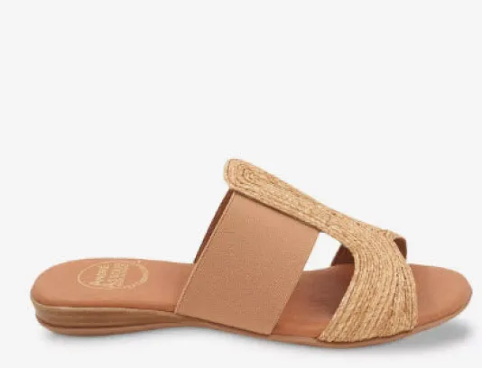 The Raffia & Elastic Slide Sandal in Beige