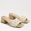 The Raffia & Leather Signature Block Heel Slide in Ivory