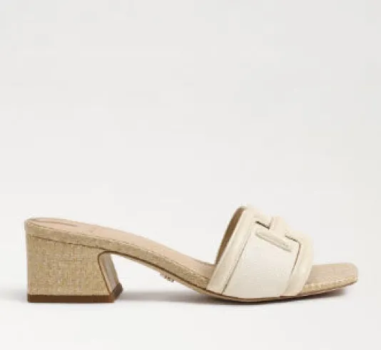 The Raffia & Leather Signature Block Heel Slide in Ivory