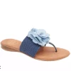 The Raffia Elastic Thong Sandal w Flower in Navy