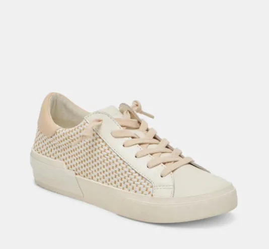 The Raffia Fabric Lace Sneaker in Tan Cream