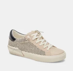 The Raffia Fabric Lace Sneaker in Black Natural