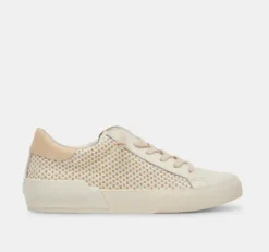 The Raffia Fabric Lace Sneaker in Tan Cream