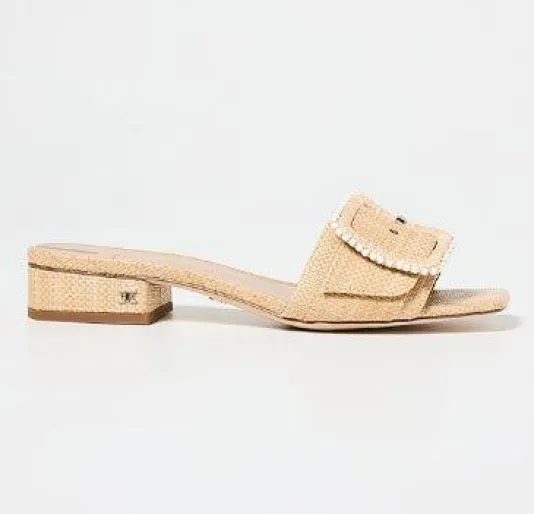 The Raffia Flat Sandal with Beaded Buckle in Bleachwood