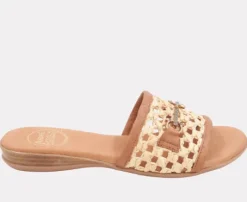 The Raffia Open Weave Slide with Crystal Bit in Natural