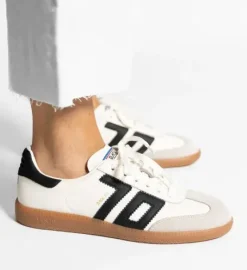 The Retro Soccer Lace Sneaker in White Black