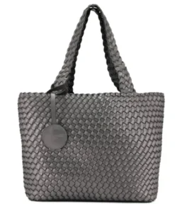 The Reversible Woven Tote in Black & Gunmetal