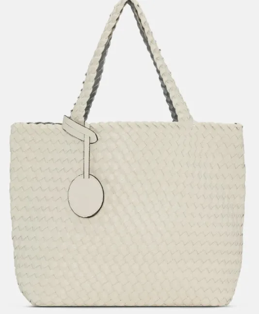 The Reversible Woven Tote in Cream & Silver
