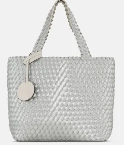 The Reversible Woven Tote in Cream & Silver