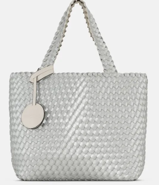 The Reversible Woven Tote in Cream & Silver