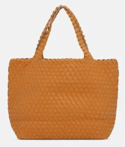 The Reversible Woven Tote in Orange & Gold