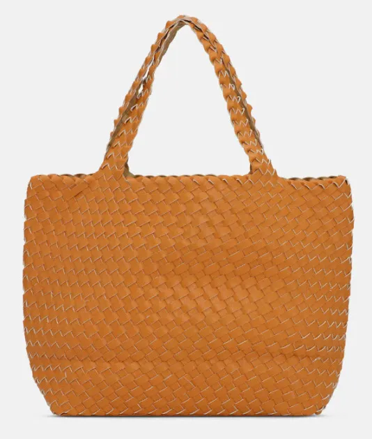 The Reversible Woven Tote in Orange & Gold