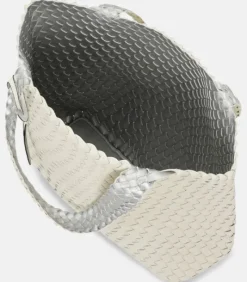 The Reversible Woven Tote in Cream & Silver