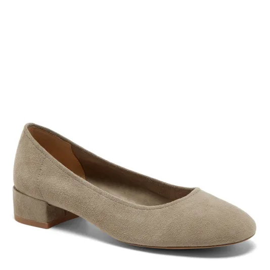 The Round Toe Classic Low Heel Pump in Taupe Suede